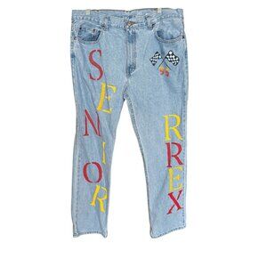 Custom Painted George Mens Regular Fit Light Denim Jeans "Senior Rex" Design Siz